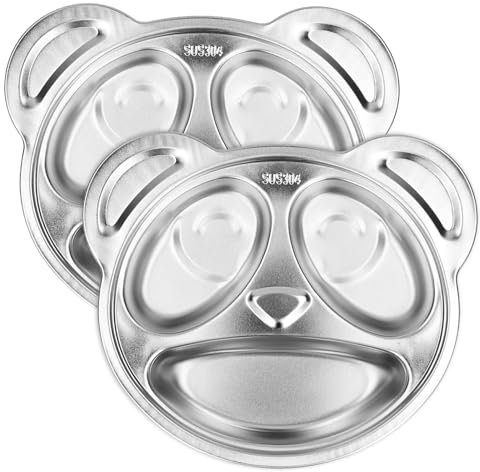 Wvu & Wvo Kinderteller Unterteilt Edelstahl, Edelstahl Geteilter Teller, 3-teiliger Teller, Panda-Förmige Geteilter Teller, Babyteller, Geteilter Teller Für Baby, Kleinkinder Und Kinder, 22x19cm ﻿