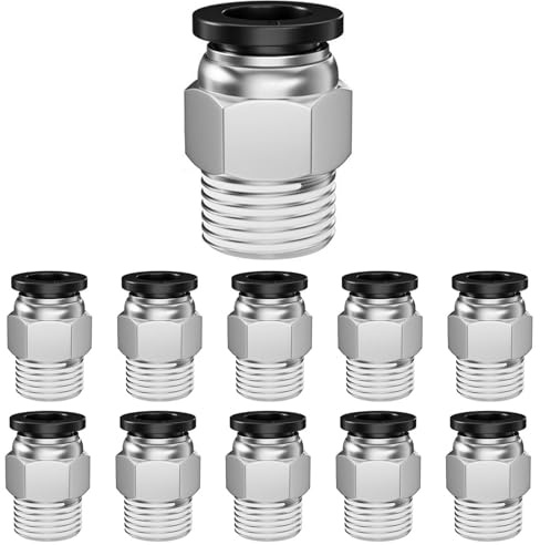 10 pièces raccords pneumatiques 8mm diamètre extérieur tuyau x 1/4 BSP filetage extérieur, adaptateurs de conduite d'air à raccord rapide, raccords droits (PC8-02) (8mm -(1/4″))