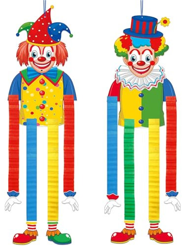 Clown Banner Karneval Deko, 2 Stück Clown Deko Karneval, Clown Fasching Deko Farbe Papier Aufhängen Karneval Hängen Banner für Karneval, Fasching, Fasnacht, Zirkus Deko und Kinderpartys