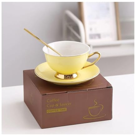TroHollis Tea Cup,Cups and Saucers Set Design Colourful Coffee Set With Gold Line Coffee Cup and Saucer Ceramic Coffee Cup Gift for Girlfriend Wife(4)