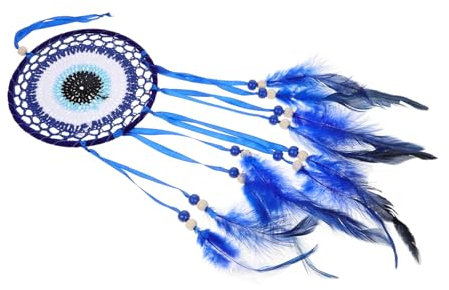 ULTECHNOVO Atrapa Sueños Azul con Ojo Decoración Colgante de Macramé para Pared Amuleto de Buena Suerte y Protección para Duradera