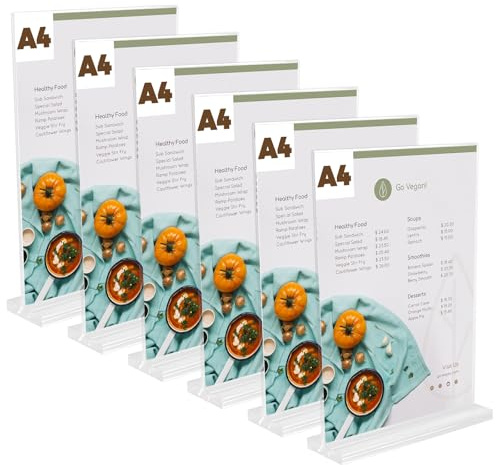 OulQinyhome 6 Pièces Présentoir de Table A4 - Porte Affiche - porte menu - Présentoir en Acrylique Transparent pour Menus,publicité,cadre photo,affichage,restaurant