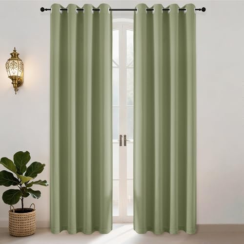 Simplebrand Gardinen Grün Blickdicht Thermovorhang Kälteschutz 2er Set H220 x B140 cm, Vorhänge Abdunkelnd Vorhang 220 cm Lang Verdunkelungsvorhang mit Ösen für Wohnzimmer/Schlafzimmer