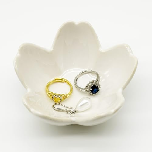 BESSKON Small Flower Ring Dish Jewlery Tray, Ceramic Jewelry Dish Tray Cute Room Nightstand Decor Trinket Dish Bathroom Ring Holder Jewelry Plate Bowl Christmas Friendship Birthday Gifts for Women Mom
