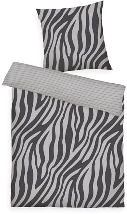 Tom Tailor Renforcé-Bettwäsche Zebra, Wendemotiv, 80x80 cm + 135x200 cm, mit Reißverschluss, 100% Baumwolle, Grau (Anthracite & Light Grey)