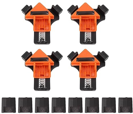Right Angle Clip Spring Load 90 Degree Corner Clamp Woodworking Punching Installation Tool 4PCS ABS Plastic Clamps with Silicone Covers for Cabinet Bookcase Furniture Assembly