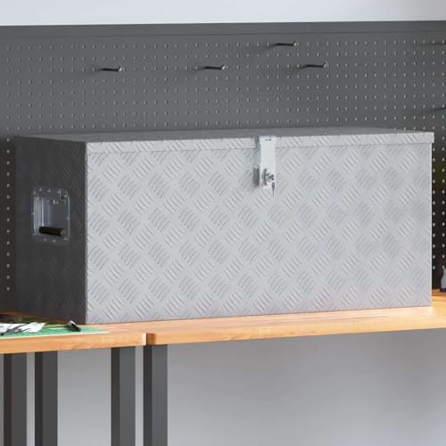 Mokuyary Box aus Aluminium, 90,5 x 35 x 40 cm, silberfarben, Werkzeugkasten mit Griffen, abschließbar, Transportbox für LKW, Anhänger, Werkstatt, Garage