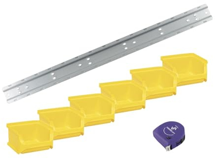 vasalat Stapelboxen 100x102x60mm Gr.1, Sichtlagerboxen für Werkstatt Garage und Lager, Kunststoff gelb, 6x Sichtlagerkästen mit Wandhalterung