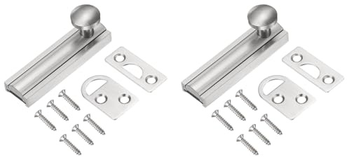 QUARKZMAN 2 pcs Cerradura De Superficie De Latón Sólido De 2 Plateado | Cerrojo Deslizante De Seguridad Oculto Con Tornillos, Cerradura Francesas Empotradas De Armario O Gabinete