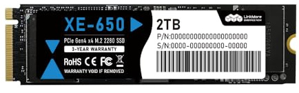 LinkMore XE-650 2TB NVMe PCIe 4.0 SSD interne, jusqu'à 7200 Mo/s en lecture, stockage M.2 2280 pour PC de jeu, ordinateur portable et mise à niveau du système