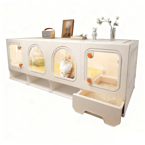 Transparenter Katzenkäfig mit Katzentoilette, Klare Paneele, Mehrstöckiger Indoor Katzencrate Stabil Belüftet für Katzen Kätzchen kleine Tiere