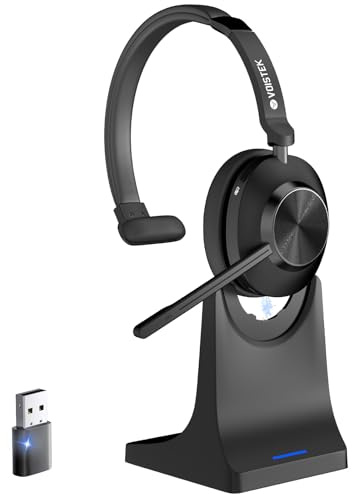 Voistek Cuffie Bluetooth Wireless con Microfono e Cancellazione del Rumore, Dongle USB per PC, Pulsante Muto, Ideali per Ufficio, Meeting, Zoom, Call Center, Homeoffice, Computer, Nero