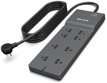 Belkin 8-Outlet Surge Protector w/ 8 AC Outlets & 8ft Long Flat Plug, UL-listed Heavy-Duty Extension Cord for Home, Office, Travel, Computer Desktop, Laptop, Phone Charger - 2,500 Joules of Protection