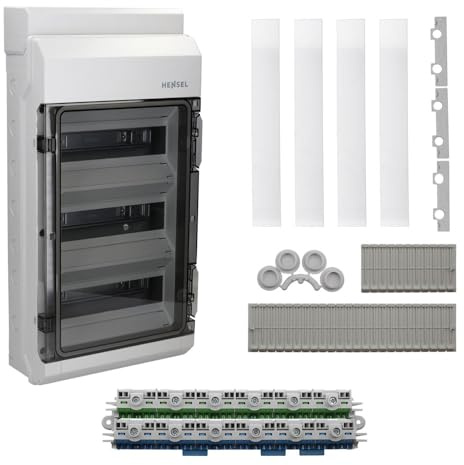 Hensel KV 9336 M Sicherungskasten Aufputz, 3-reihig, 36 TE, IP65 | Kleinverteiler mit FIXCONNECT N/PE-Klemmen, DIN-Schienen und transparenter Tür – IP65 Verteilerkasten für geschützte Bereiche