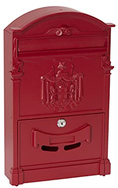 ARREGUI Residencia D-2151/R Briefkasten aus Aluminium im klassischen Stil, Größe M (DIN A4), Eleganter und Dekorativer Wandbriefkasten für Draußen mit Namensschild, Einfache Montage, rot