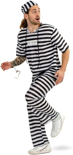 KarnevalsTeufel.de Herrenkostüm Sträfling 3-TLG. Gefangener Verbrecher Knast Gefängnis (Medium)