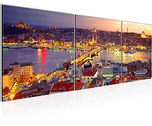 Runa Art - Bilder Istanbul Türkei 120 x 40 cm 3 Teilig Wandbild auf Vlies Leinwand Bunt Mehrteilig Modern 603133a
