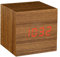 Gingko Cube LED Click Clock Wecker mit Sound Aktivierung (Uhrzeit, Datum & Temperatur), Teak/rote LED