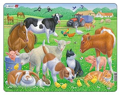 Larsen FH35 Haustiere und Bauernhoftiere, 15-teiliges Rahmenpuzzles Puzzle