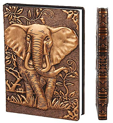 XUAN Vintage Notizbuch A5 Hardcover PU Leder Liniert Tagebuch Reisetagebuch Zum Selberschreiben Notizheft Travel Journal Buch Geburtstaggeschenk für Mädchen Männer Kinder Jungen Erwachsene 3D Elefant