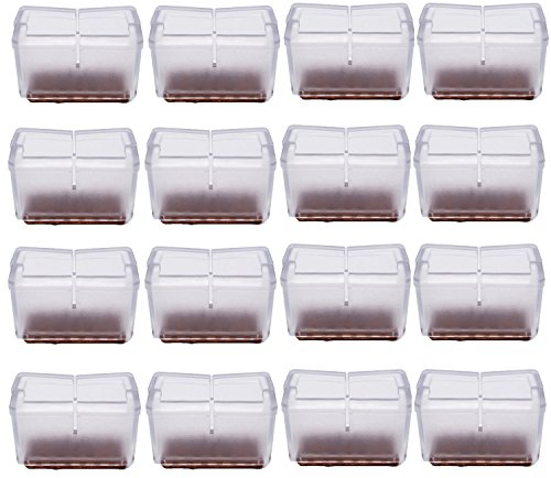 Antrader Rechteckige Silikon-Möbelpolster, Bodenschutz, Sofa, rutschfeste Stuhlfüße, Tischbeinkappe mit Filzgleitern, passend für Stuhlbeine mit 4,9 x 4,8 cm (L x B), transparent, 16 Stück