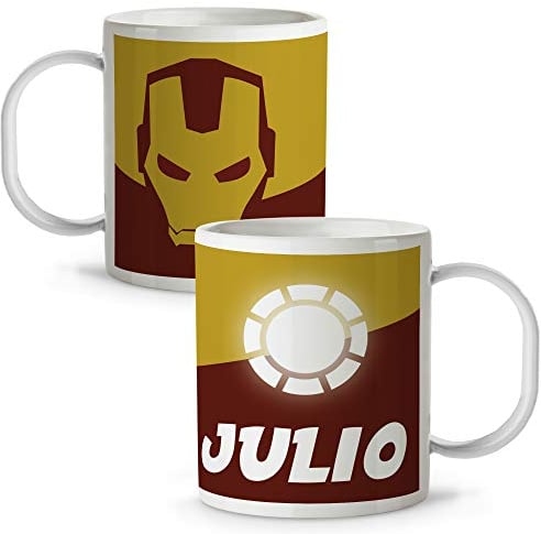 LolaPix Personalisierte Plastiktasse mit Namen/Text. Personalisierte Superheldengeschenke. Verschiedene Innenausstattungen und Farben. IRONMAN