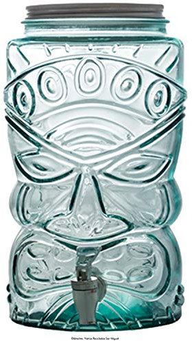 Dispenser aus Glas in Tiki-Figur Optik -Inhalt 600cl- mit Zapfhahn, Saftspender Dispenser Wasserspender