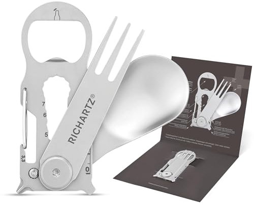RICHARTZ KEY TOOL PLUS snack | Multitool Schlüsselanhänger | 15 praktische Funktionen | Hochwertiger, matt gestrahlter Edelstahl | Schlüsselanhänger Werkzeug inkl. Verpackung & Funktionsbeschreibung