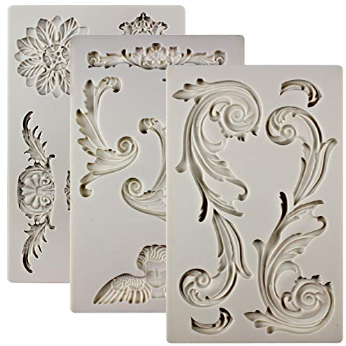 Stampi in silicone a forma di cherubino in stile barocco, 3 pezzi, motivo floreale ispirato all'arte déco
