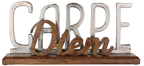 GILDE Schriftzug Carpe Diem Aluminium Höhe 20 cm Silber, Tischdeko, Aufsteller
