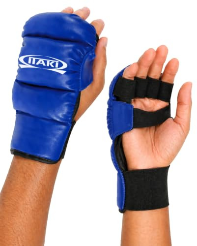 Itaki Gants de protection en cuir synthétique pour Ju Jitsu, Karate, Arts martiaux, Bleu ou rouge, Mixte, bleu, S