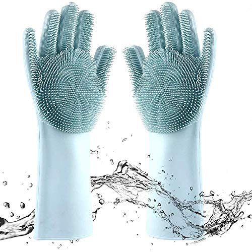ZLYJ Silicone Gloves,Dishwashing Glove Cleaning Scrubber,Multi Use Reusable Scrubbing Gloves Heat Resistant Great for Kitchen Bathroom Pet Care