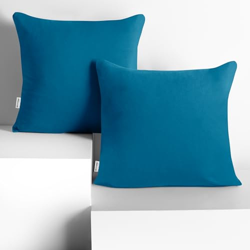 DecoKing 2 Kissenbezüge 40x40 cm Baumwolle Reißverschluss blau Amber