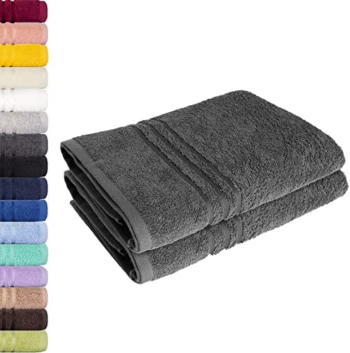 Lavea 2er Set Saunatuch 80x200 cm – Hochwertige, Saugstarke Saunatücher aus 100% Baumwolle, Frottierserie Elena – Waschbar und Strapazierfähig - Anthrazit