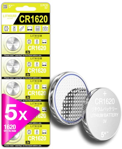 5Plus 5-Pack CR1620 3V Lithium Coin Cell Batteries – Compatible with CR1620, DL1620, ECR1620 – Ideal for Key Fobs, Scales, Toys, LED Lights, Wearables & Medical Devices