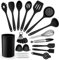 Herogo Juego de utensilios de cocina de silicona, 30 piezas de utensilios de cocina con soporte, resistente al calor, juego de herramientas de cocina antiadherentes, apto para lavaplatos, color negro
