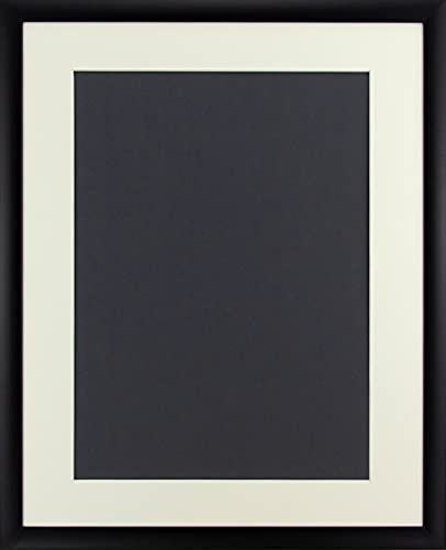 Massivholz-Bilderrahmen Dauphine 60 x 80 cm mit Passepartout passend für Bild 50 x 65 cm Rahmenfarbe: Schwarz Matt,Passepartoutfarbe: Antik Weiß. Geeignet für Kunstdrucke, Poster und mehr.