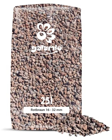 GALAMIO Lavamulch Rot Braun Eifel Vulkan Gestein Beet Abdeckung Garten Mulch Pflanz Granulat Substrat Dekor Grob 16-32mm 25kg Sack