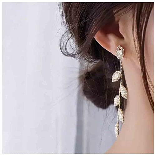 Yheakne Kristall Blatt Ohrringe Blatt Quaste Baumeln Ohrringe Gold CZ Kristall Lange Ohrringe Hochzeit Ohrringe Schmuck für Frauen und Mädchen (Gold)