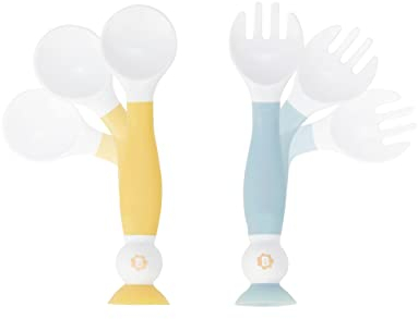Badabulle Couverts d'apprentissage flexibles pour bébé, Cuillère et Fourchette ergonomiques, 6m+