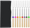 Barbecue Forks-8 Pack Marshmallow Roasting Sticks Extendable Stainless Steel 32 Inch U Shape Hot Dog Fork with Wooden Handle Grilling Skewers for Fire Pit and BBQ Campfire Party