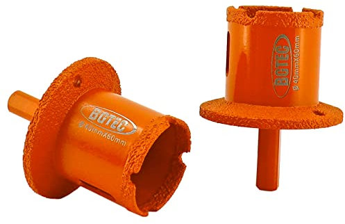 BGTEC Diamant-Bohrkrone, 2 Stück, Durchmesser 40 x 60 mm, dreieckiger Schaft, Waschbeckenöffner für Porzellan, Marmor, Keramik, Fliesen, Granit