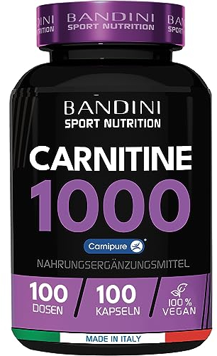 Bandini® L-CARNITINE Carnipure® 100 Comprimés - Supplément de Tartrate L Carnitine (100 doses, 100 jours) 1000mg - Pour Sportifs qui Pratiquent une Activité Physique à Haute Intensité - 100% Vegan