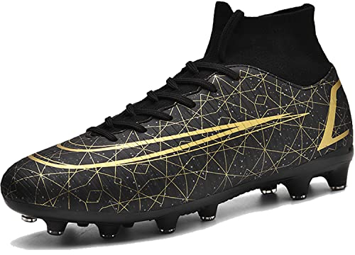VTASQ Football Boots Men's Breathable Turf High Top Spikes Soccer Shoes Outdoor Cleats Professional Athletics Sneakers Teens Wear-Resistence Soccer Shoes Unisex Black-9.5UK