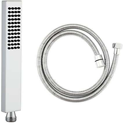 Ownace High Pressure Chrome Brass Shower Head with 59 Inch Hose Set Single Function Square Hand Shower Head Silicone Water Outlet for Bathroom