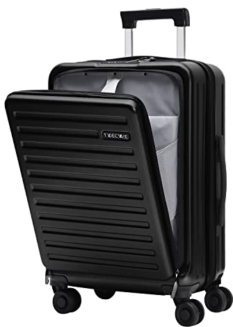TydeCkare Handgepäck Koffer mit Laptoptasche mit Frontöffnung, 20 Zoll ABS+PC Leicht Hartschalenkoffer, TSA Schloss, YKK Reißverschluss, 4 360°Schwenkrollen, 6 Farben (Schwarz/M/45L)