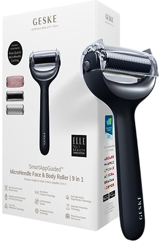 GESKE | Roller viso & corpo microaghi SmartAppGuided™ | 9 in 1 | Derma Roller | con quarzo rosa |Roller elettrico | Microaghi | Dispositivo per microneedling | Roller con microaghi