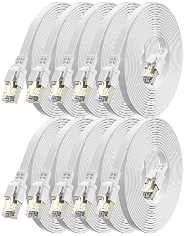 BAHIWOM Câble Ethernet Cat8 1,5m 10 Pièces, 40 Gbit/s 2000 MHz Câble Réseau Gigabit LAN Haute Vitesse Avec RJ45 et Connecteur Plaqué or Câble Internet pour Routeur, pour Laptop, pour TV - Blanc