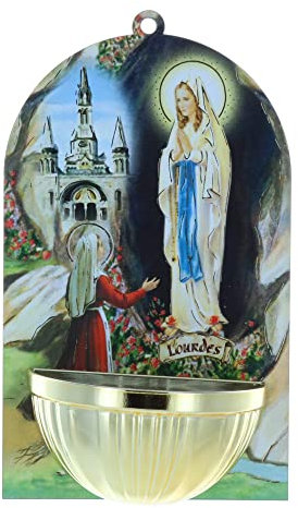 Palais du Rosaire Bénitier bois image Apparition de Lourdes 8,5 x 14,5 cm - Bénitier - Culte Chrétien en Bois