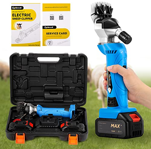 CGOLDENWALL Profi Schafschermaschine Elektrische Akku Schafschere 550W 2400RPM, Lithium-Batterie 6000mAh 10.8V für Kabellosen Gebrauch, Für Ziege Alpaka Kamel - 1 Extra Batterie & Schmieröl Enthalten